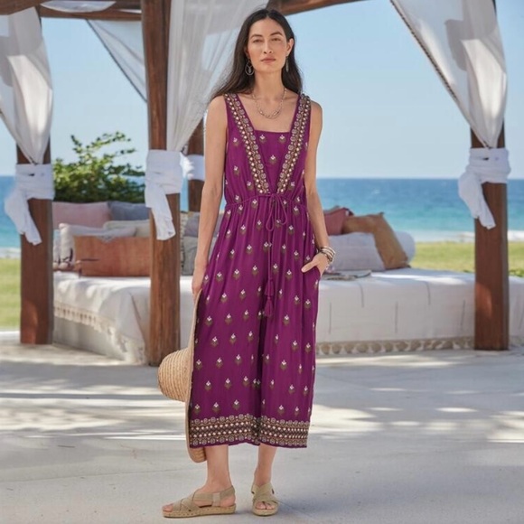 Sundance Purple Embroidered Wide legged Jumpsuit sz S - Picture 1 of 10